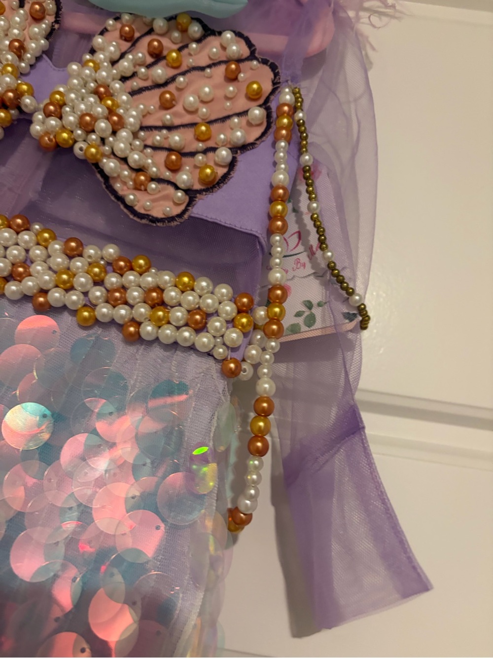 Girls Lavender & Aqua Mermaid Costume Dress with Shell Accents - Picture 2 of 4